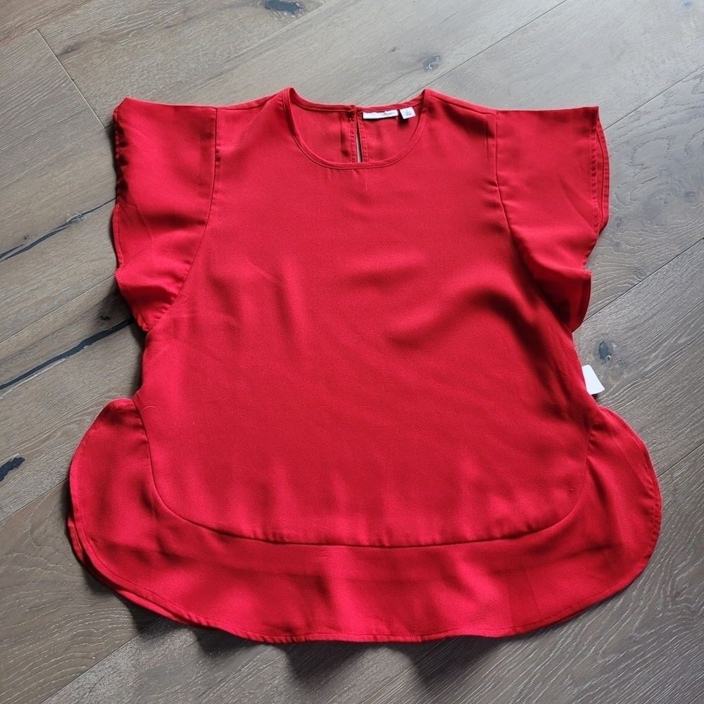 NWT Halogen Blouse Women's Large Red Peplum Blouse Cap Sleeve Top